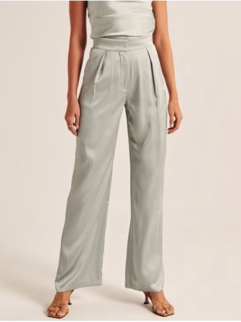 Abercrombie Satin Wide-Leg Pants in Sage Green